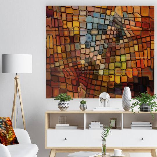 Designart - Dreaming of Stained Glass - Abstract Print on Natural Pine Wood